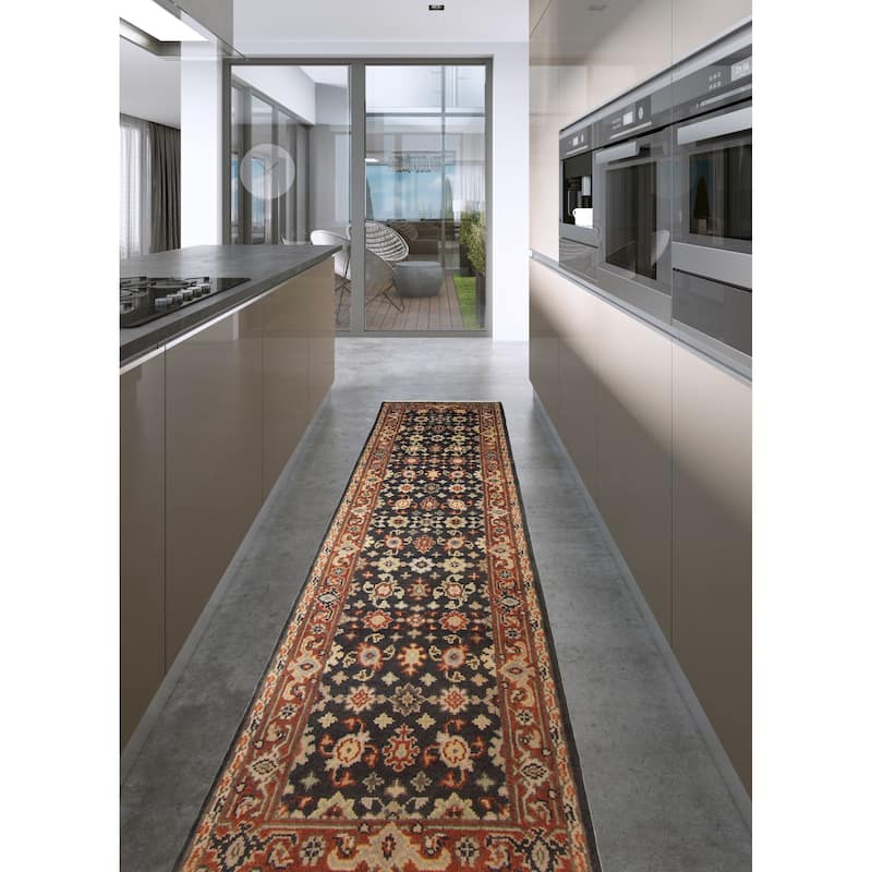 ECARPETGALLERY Hand-knotted Serapi Heritage Dark Navy Wool Rug - 2'6 x 9'9