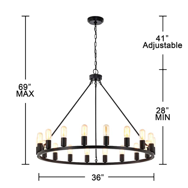 Eva 18-light Antique Black Metal Round Chandelier