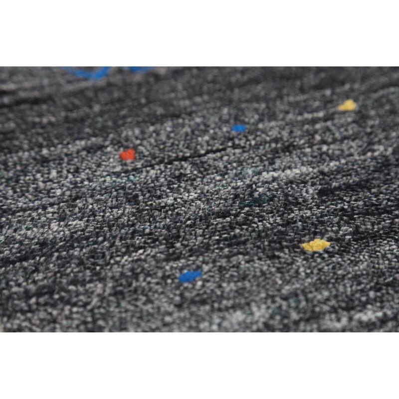 Charcoal Gabbeh Oriental Area Rug Hand-Knotted Silk Carpet - 8'10" x 11'9"