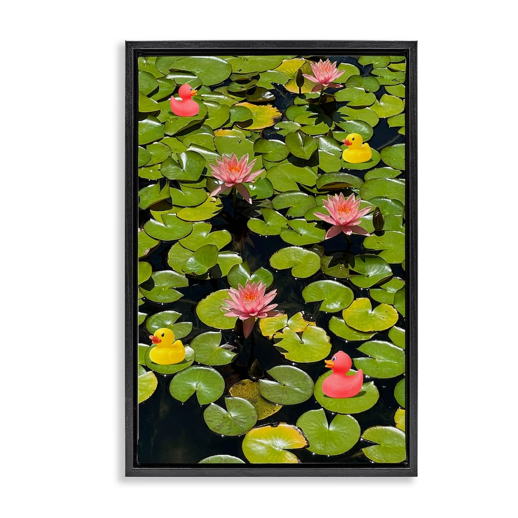 Stupell Rubber Ducks on Pond Lilies Framed Floater Canvas Wall Art Design By Ashley Singleton