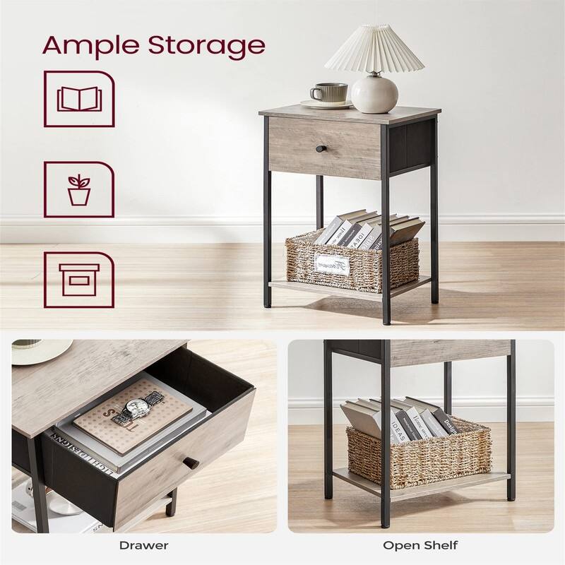 Nightstand, Side Table with Fabric Drawer