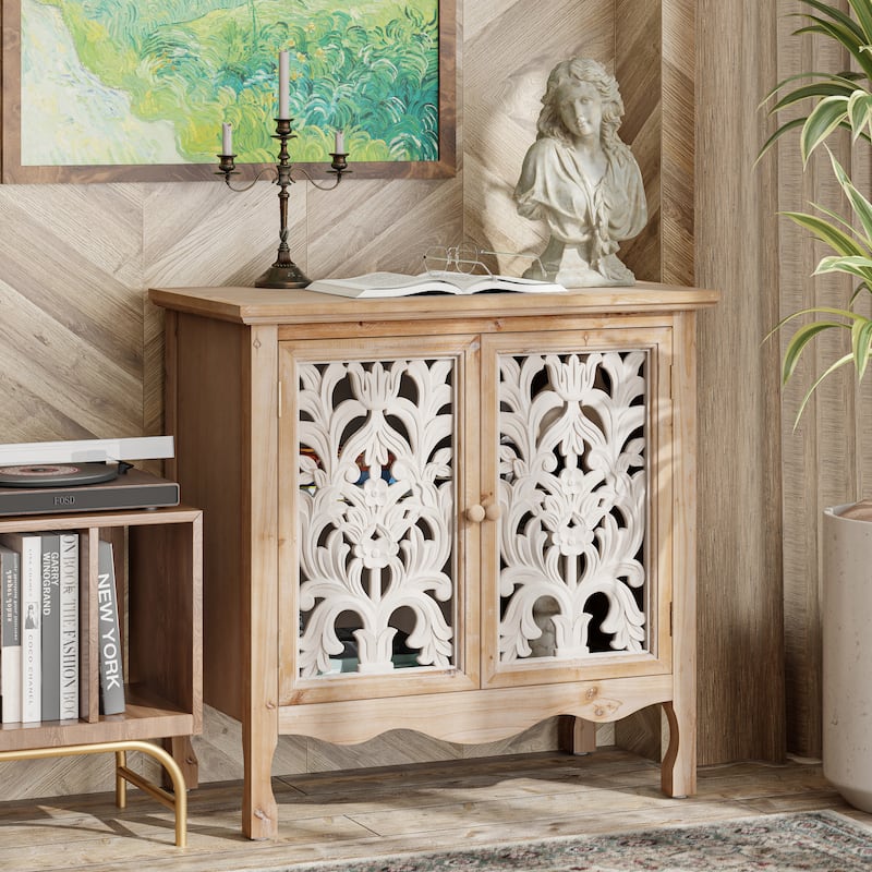 COZAYH French Country Storage Cabinet, Classic Carved Openwork Cupboard, Perfect for Living Room, Kitchen, Hallway