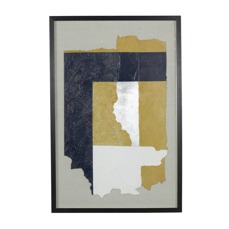 Linen Fabric Abstract Layered 3D Textured Framed Wall Art with Gray Backing - Blue or Yellow - Roche River Decor