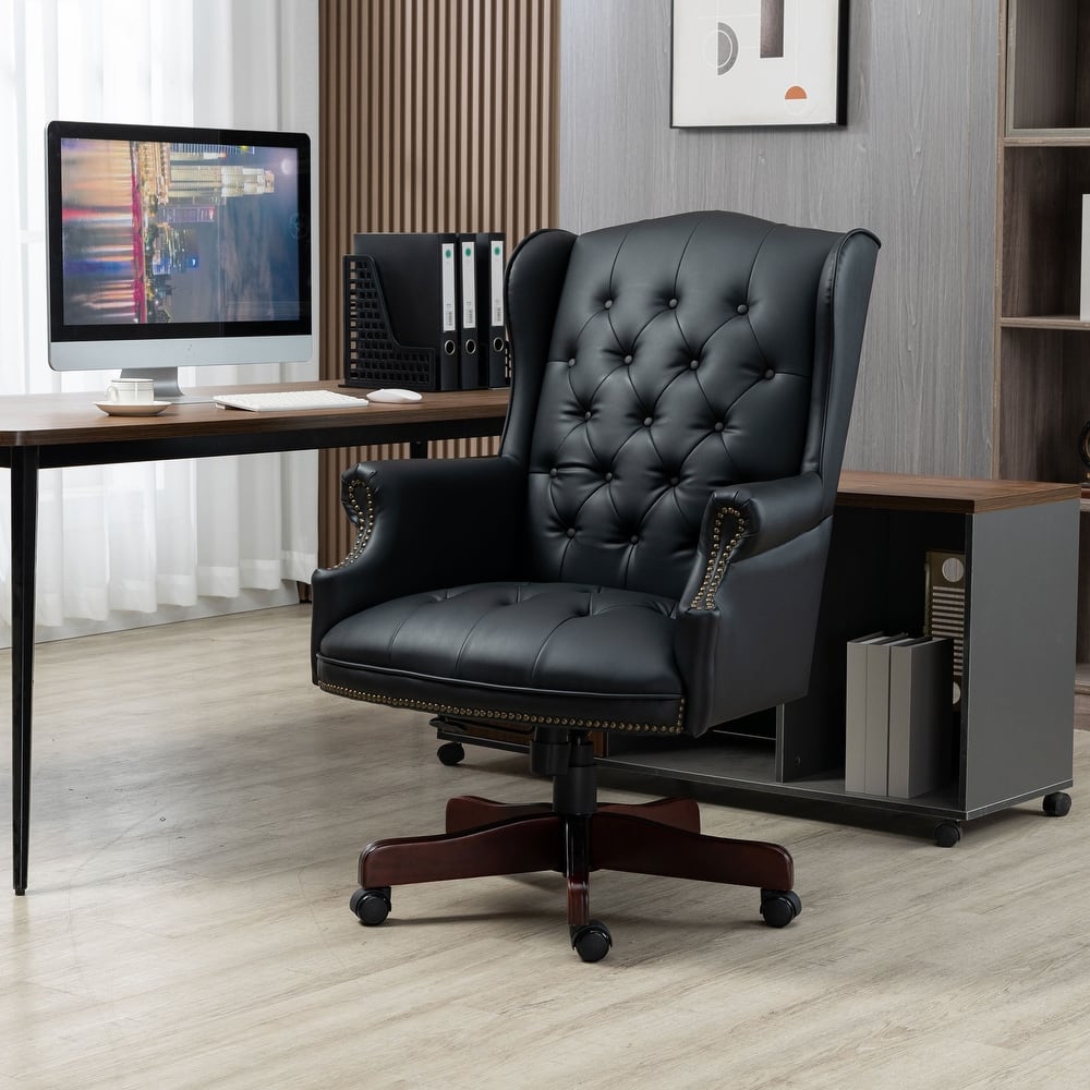 High Back Executive Office Chair, Work Chair with Nail Head Trim and Thick Padded Seat, Ergonomic Wingback PC Chair