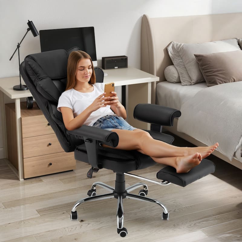 Ergonomic 6-Point Massage Office Chair with Heating, Reclining Function, Retractable Footrest, and Adjustable Armrests
