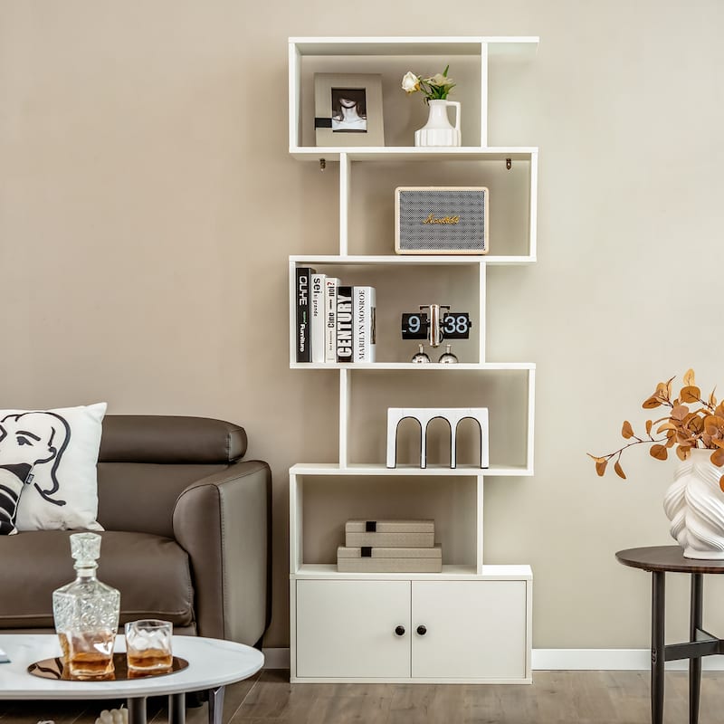Gymax 2PCS 6-tier Geometric Bookcase S-shaped Z-shelf Bookshelf