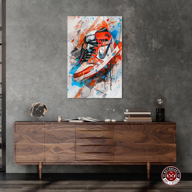 Notoriart Colorful Splatter Sneaker Gallery Wrapped Sneaker 1 Piece Canvas Wall Art