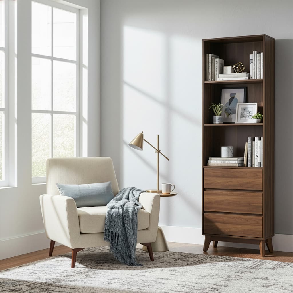 Anson Bookcase Display Shelf Media Tower with Drawers