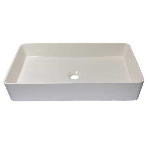 Wide Rectangular Concrete Vessel Sink with Drain - White