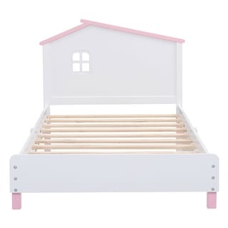 Twin Wood Platform Bed with House Headboard - Pine Frame
