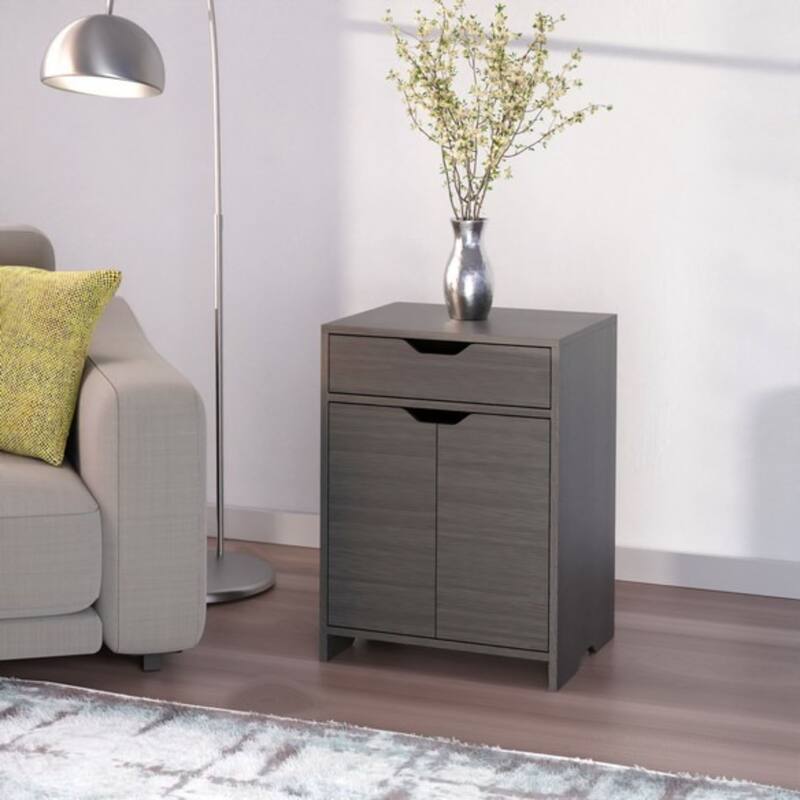 Two Shelf Storage Cabinet with Drawer - 26.25" - Charcoal Gray