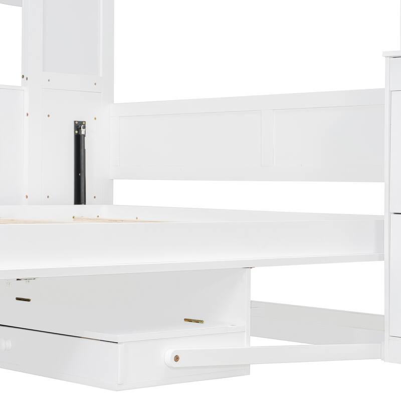 Space Saving Queen Murphy Bed with Integrated Desk, Storage Shelves Hidden Workstation