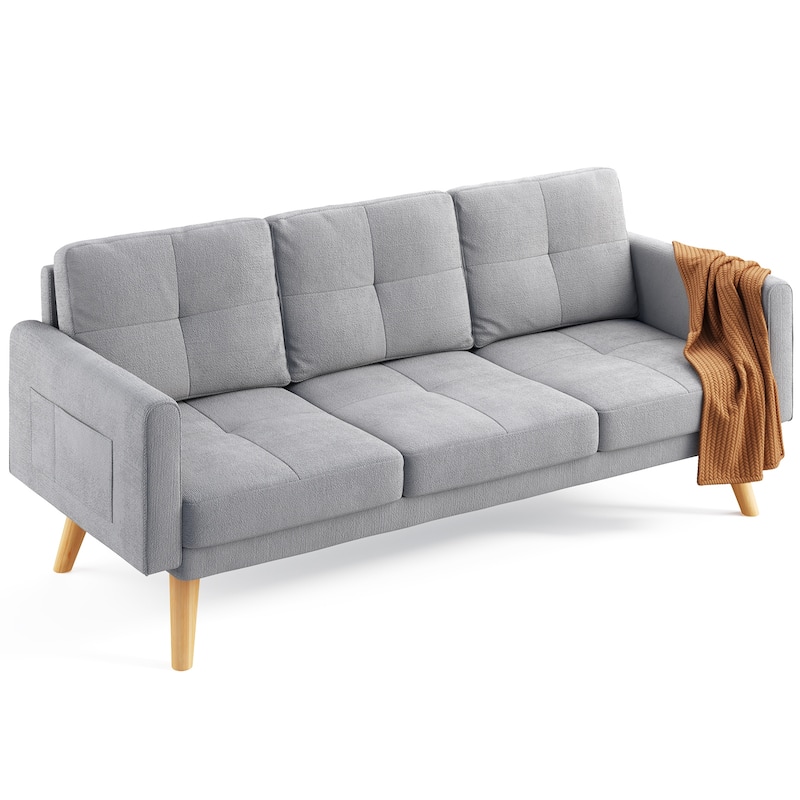 67” Sofa Couch with Soft Armrest Small Sofa Seat with 3 Comfy Pillows，3-Seater Couch for Livingroom