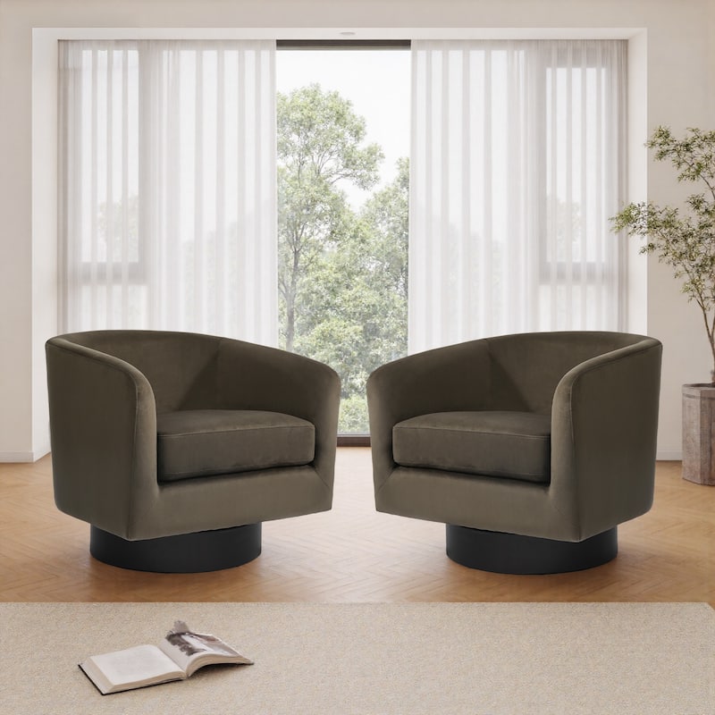 UIXE Set of 2 Swivel Barrel Accent Chair Velvet Armchair For Living Room - standard - Coffee