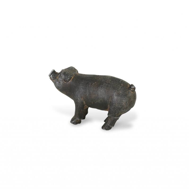 HomeRoots 5" Black Cast Iron Pig Hand Painted Sculpture - 4.5" H x 9" W x 3" D