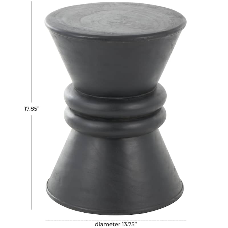 Wood Geometric Handmade Carved Hourglass Side End Accent Table with 3D Ring Center - Black - Roche River Decor