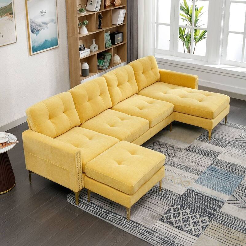 L-Shape Convertible Sectional Sofa Couch, Living Room Sectional with Movable Ottoman for Living Room, Apartment, Office