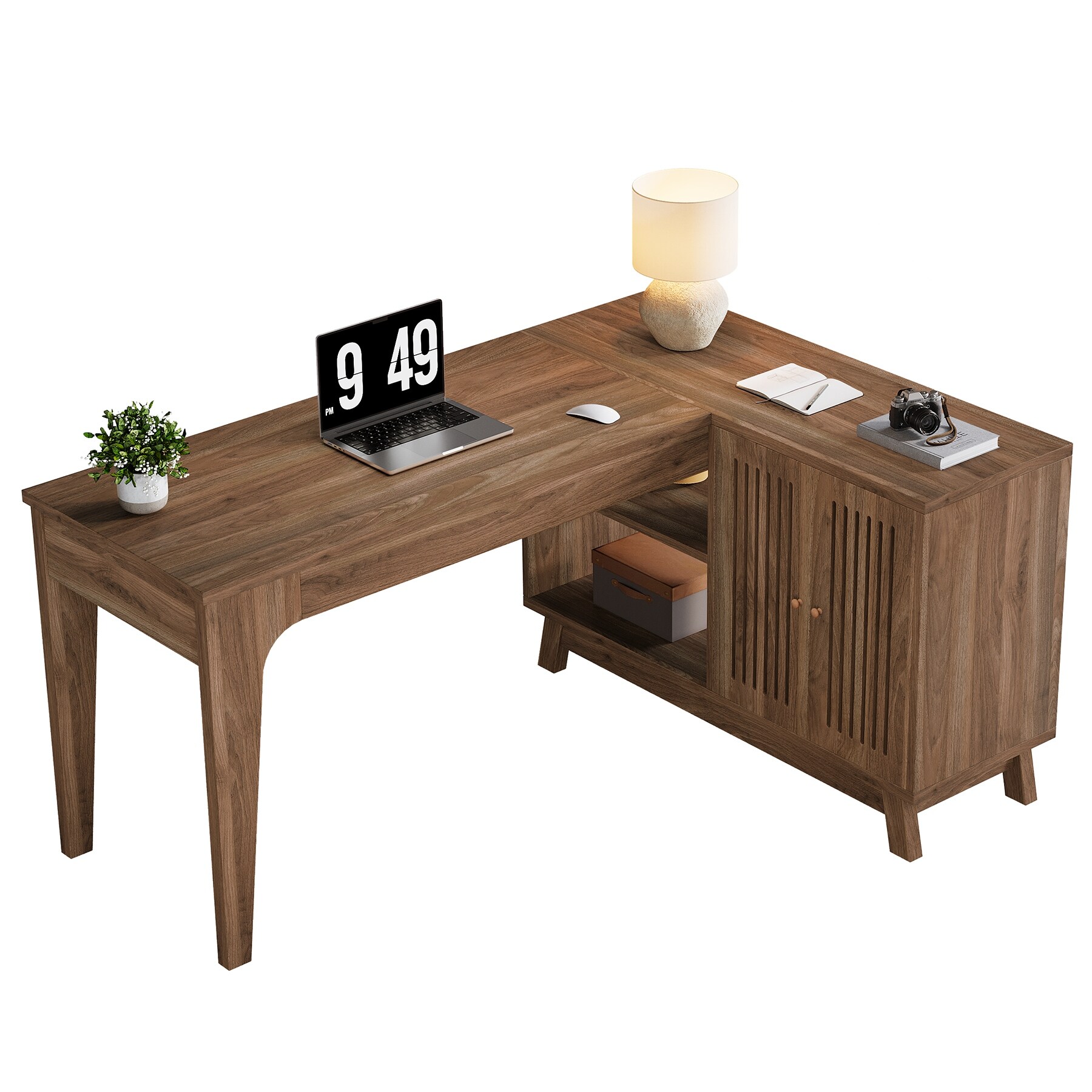 L-Shaped Desk with Storage Cabinet, 57-Inch Wood Corner