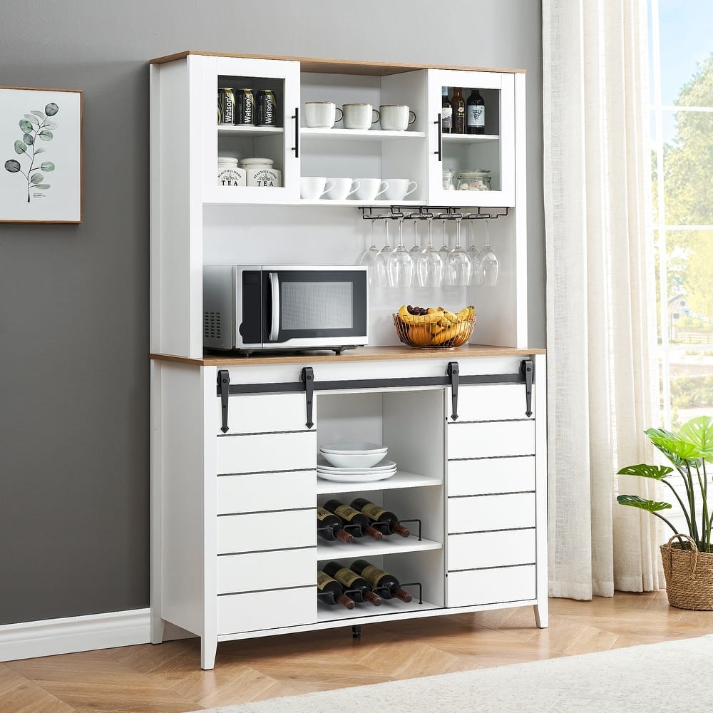 Farmhouse Wine Cabinet Kitchen Buffet with Wine Rack - 15.7"D x 47.2"W x 69.6"H