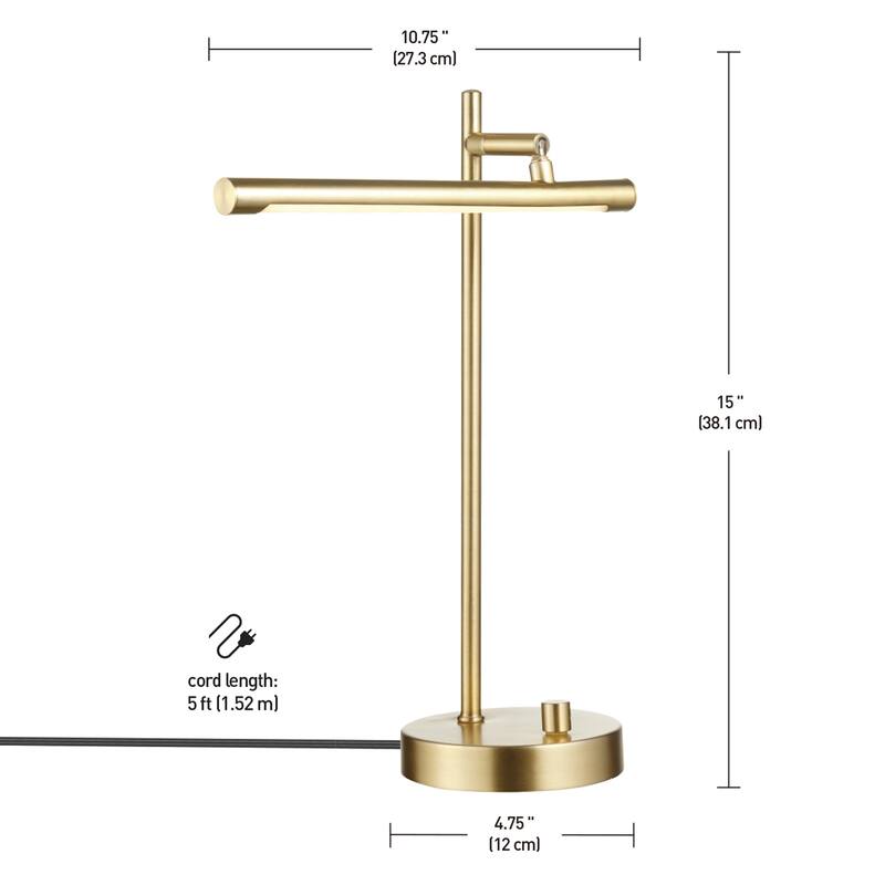 Novogratz x Globe West 15" LED Integrated Desk Lamp, Matte Brass, 200 Lumens, Dimmer Rotary Switch
