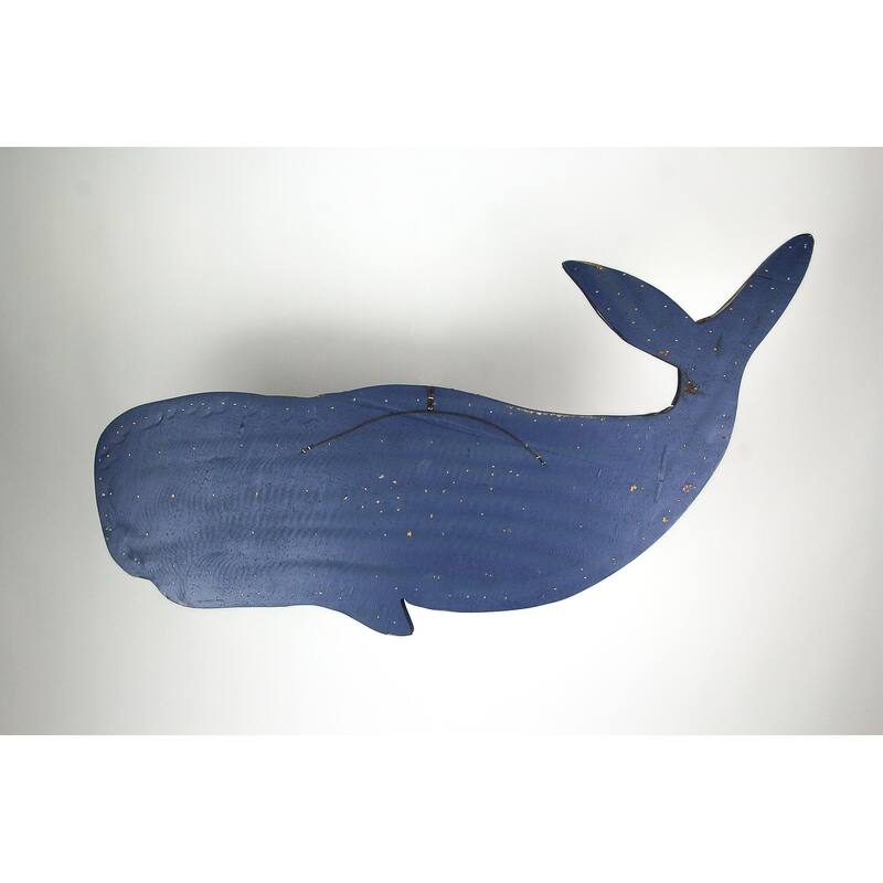30 Inch Distressed Blue Carved Wood Whale Wall Hanging Decorative