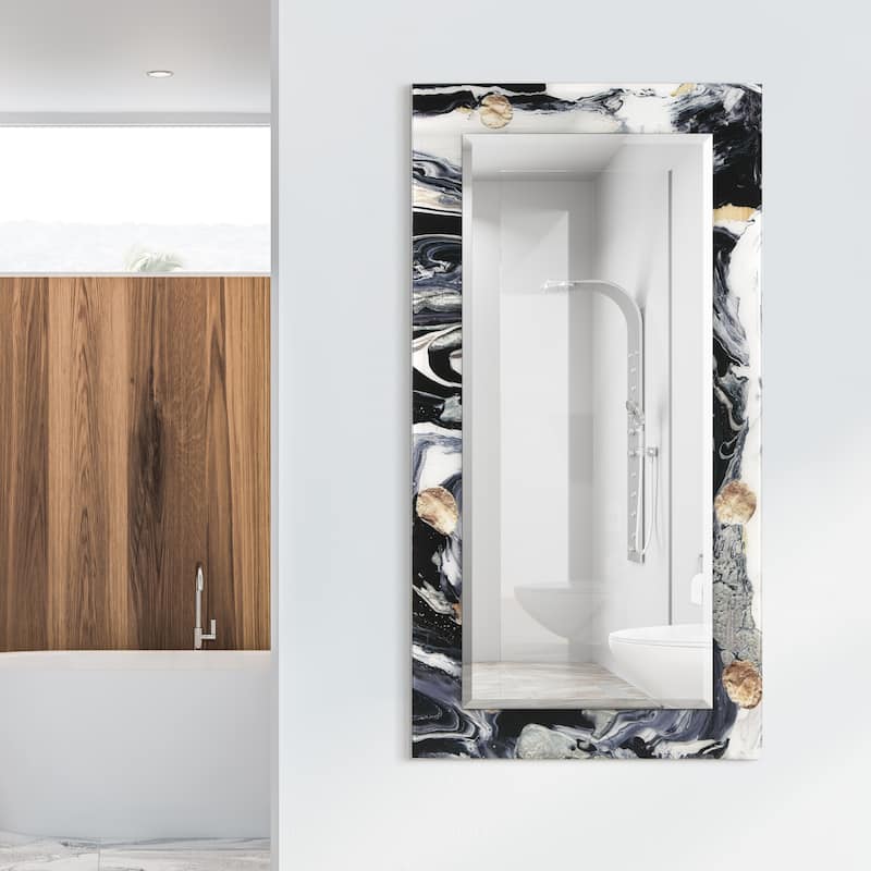 Ebony & Ivory Rectangular Beveled Mirror on Free Floating Printed Tempered Art Glass - Clear - 54" x 28"