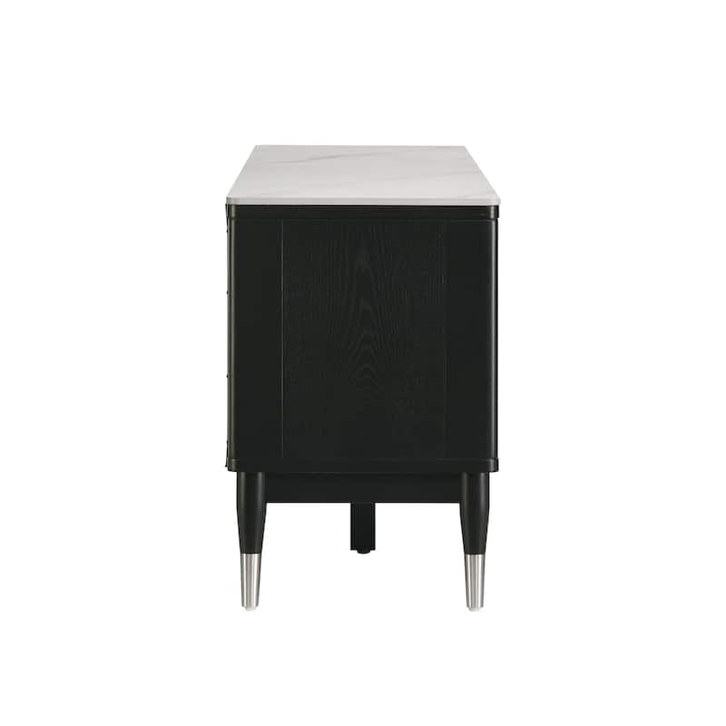 Furniture of America Kalor Modern 71-inch Black and White Sintered Stone Top TV Stand with 6 Shelves