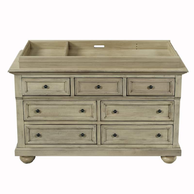 Solid Wood 7-Drawer Dresser with Changing Topper for Nursery - Stone Gray