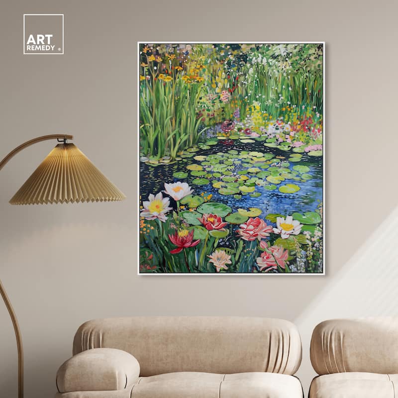 Art Remedy Impressionist Pond Framed Impressionism 1 Piece Canvas Wall Art /Monet And Van Gogh Inspired Art