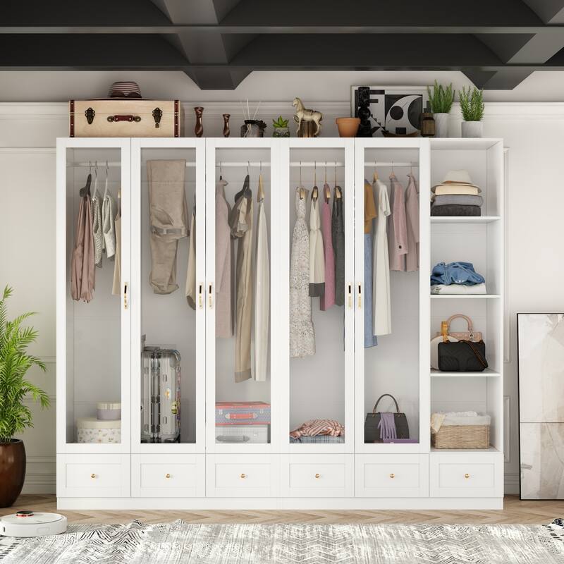 Chic Modular Closet System Wardrobe Units Armoires Home Organization - 94.4"W-5Doors/3Shelves
