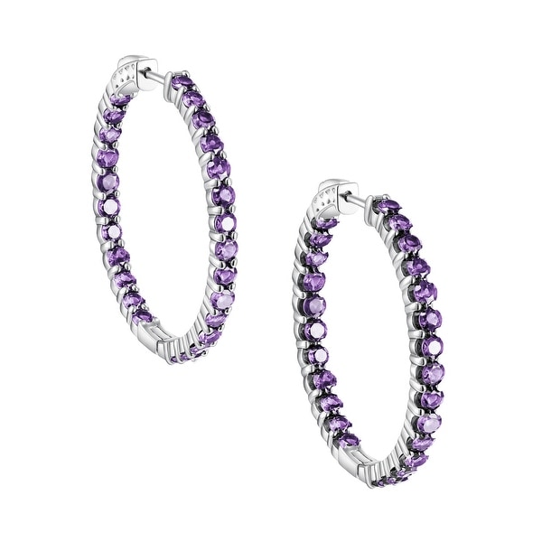 Inside-Out Round Cut Gemstone Hoop Earrings, Sterling Silver. Opens flyout.
