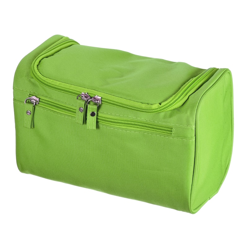 Canvas Hanging Toiletry Makeup Bag with Strap Zipper Waterproof Green