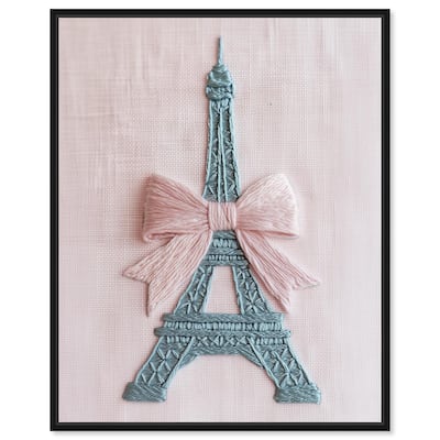 Stitched Eiffel Tower Bow Canvas by Art Remedy