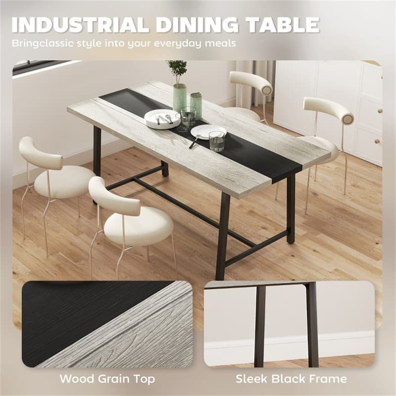 MDF Top and Steel Legs 8 Seater Dining Table Melamine finish - 70.9" W x 33.5" D x 29.5" H