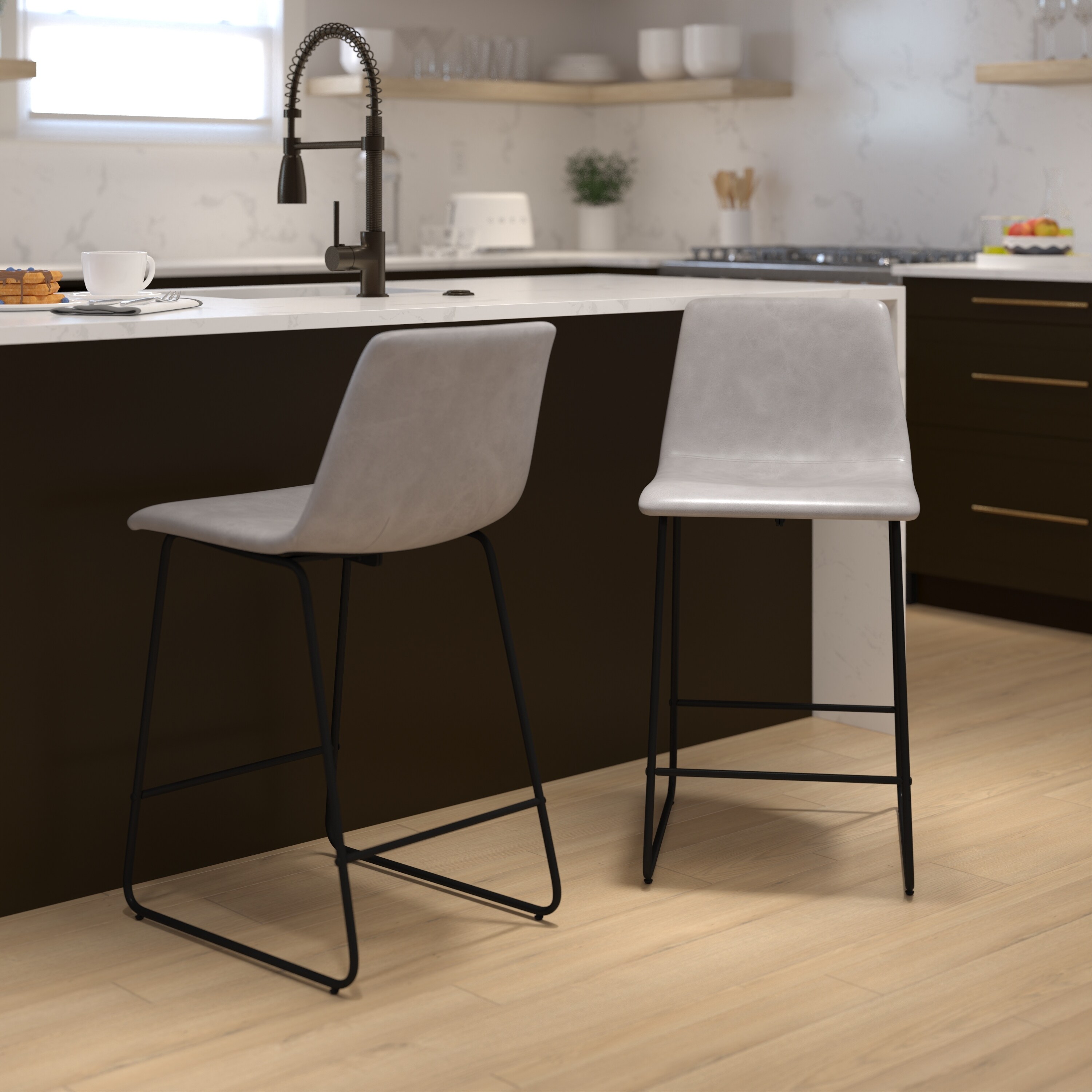 LeatherSoft Counter height Stools Set of 2