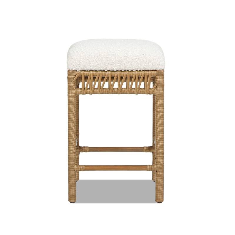 Backless Upholstered Counter Stool with Resin Rattan Frame