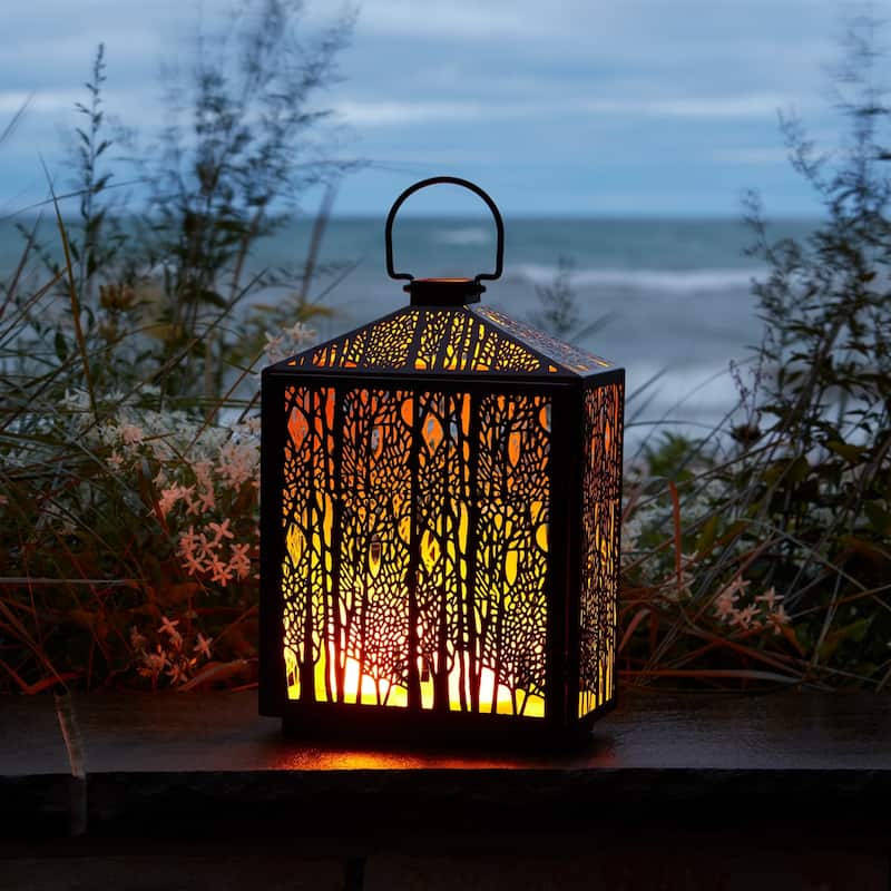 Cut-Out Forest Candle Lantern - 16.25" - Black and Gold