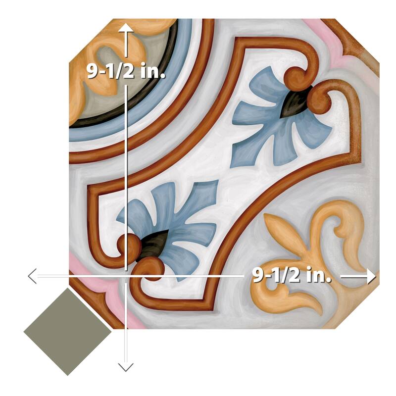 Merola Tile Vaudeville Octagon Deco Diglas with Taco Oliva 7-7/8" x 7-7/8" Porcelain Floor and Wall Tile