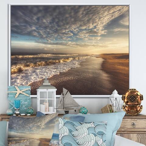 Designart 'Beautiful Panoramic Beach Sunset' Nautical & Coastal Framed Canvas artwork