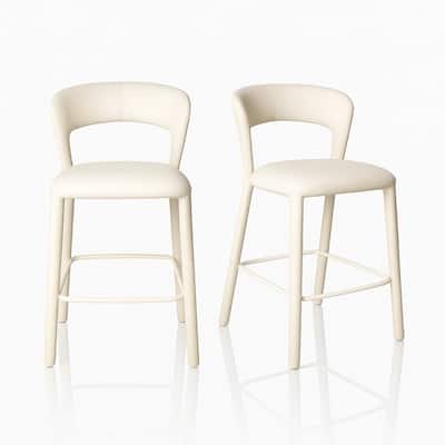 Set Of 2 Faux Leather Counter Height Stools Cream White