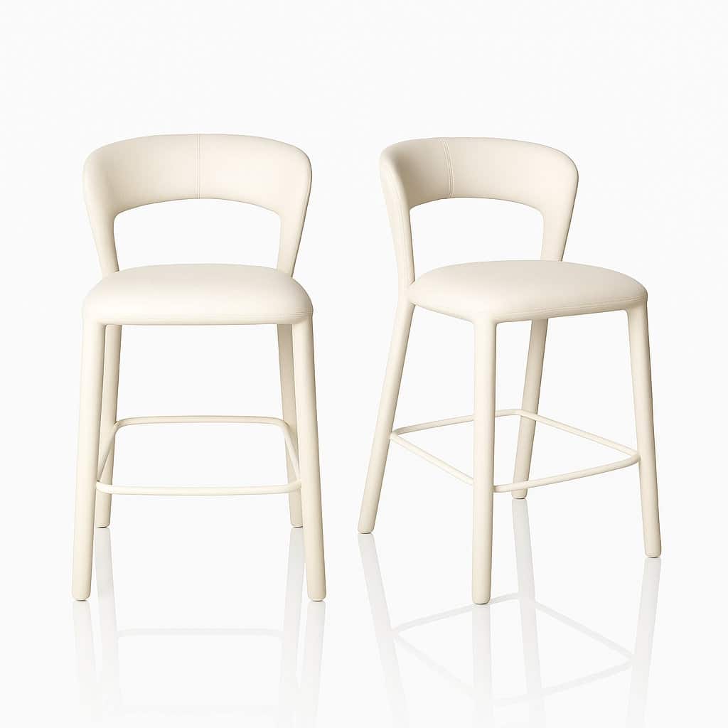 Set Of 2 Faux Leather Counter Height Stools Cream White