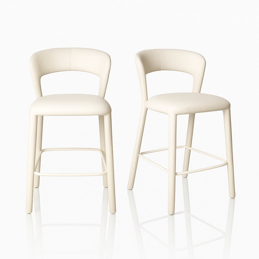 Set Of 2 Faux Leather Counter Height Stools Cream White