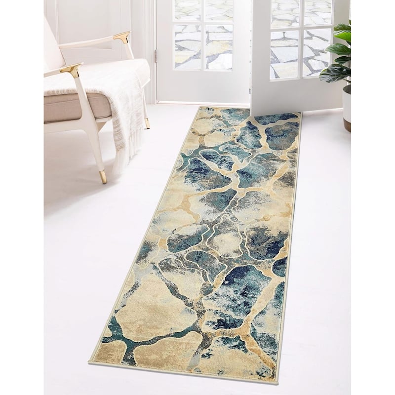 Contemporary Harrogate Collection Area Rug - Navy Blue - 2'x8'