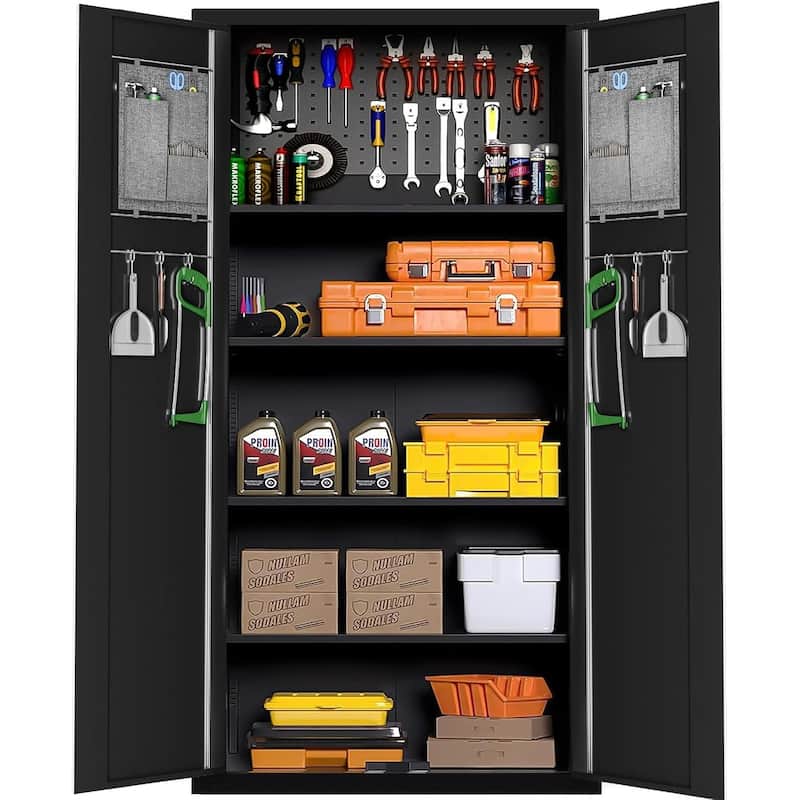 71 inch Garage Storage Cabinet Shelving Kitchen Pantry Locker with Adjustable Shelves for Office, Garage, Home, Pantry