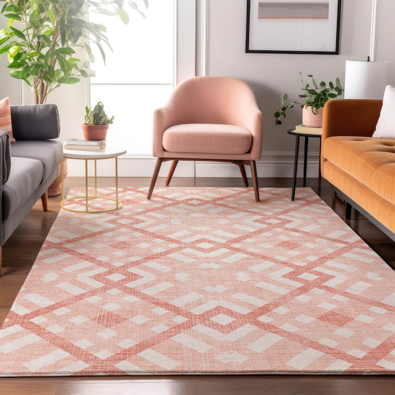 Premium Washable Super Soft Contemporary Geo Mayfield Rug - Salmon - 8' x 10' - Rectangle