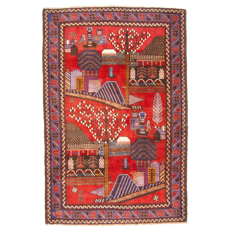 ECARPETGALLERY Hand-knotted Teimani Red Wool Rug - 3'0 x 4'7