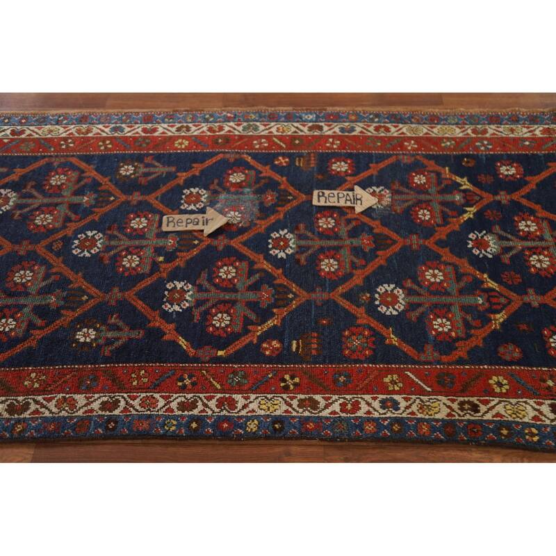 Antique Heriz Bakhshayesh Persian Runner Rug Handmade Wool Carpet - 3'5"x 13'2"