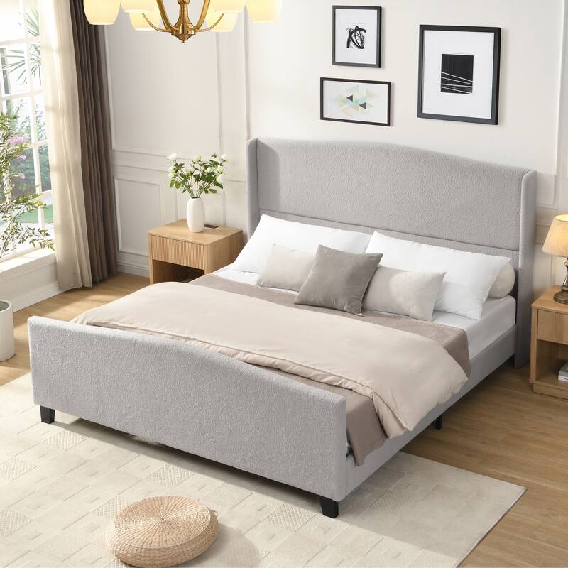 49.21"High Back Upholstered Headboard Teddy Velvet Bed Frame