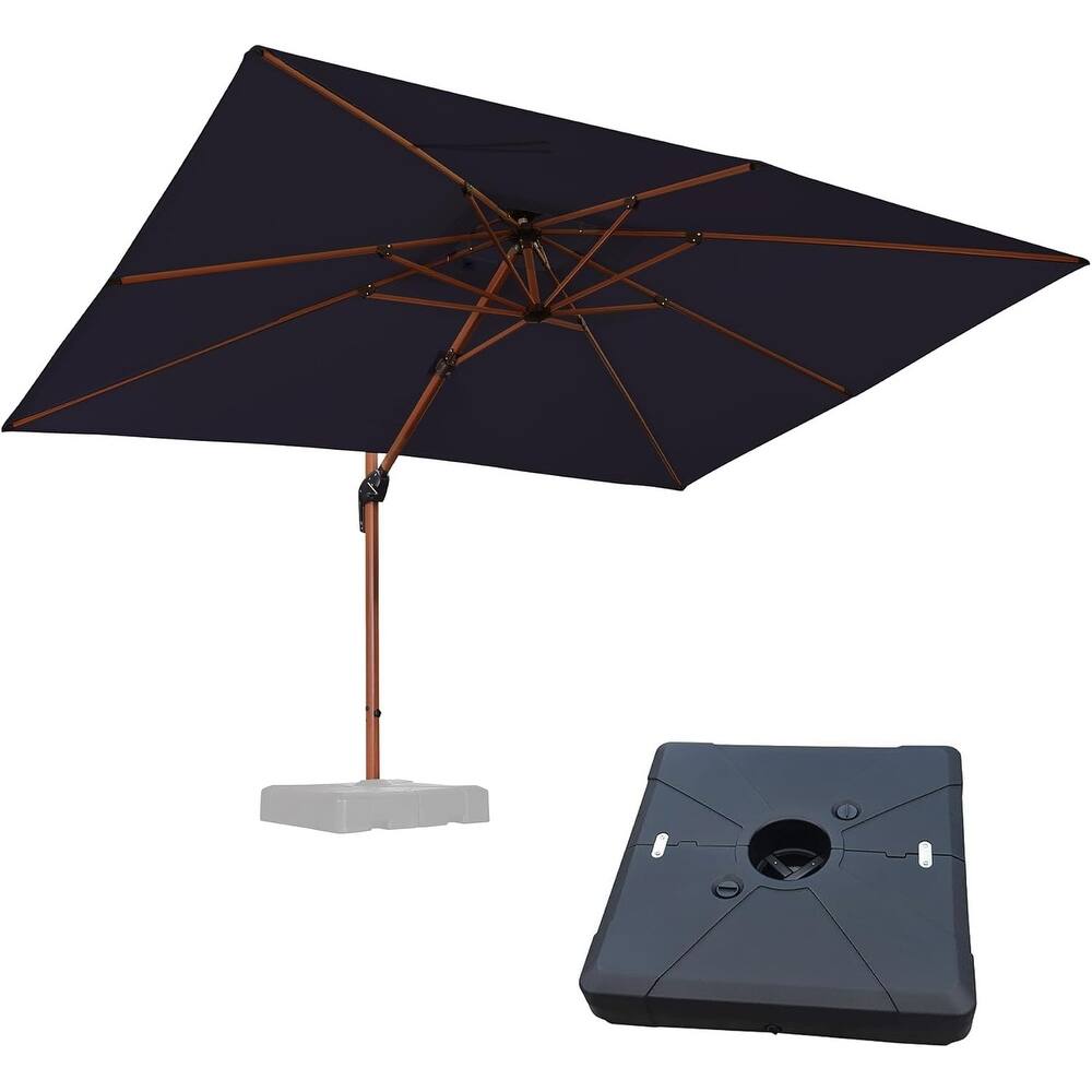 PURPLE LEAF 9 x 12ft Double Top Deluxe Wood Pattern Rectangle Patio Cantilever Umbrella with Base