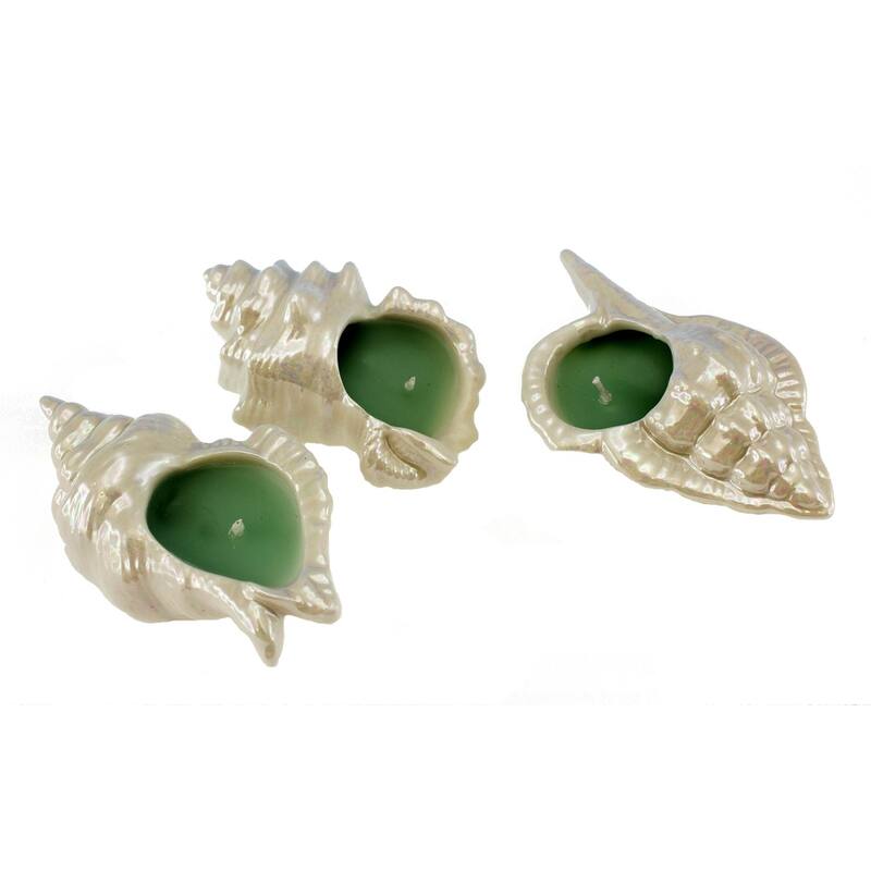 Beachcombers Seashell Shaped Pearlescent Candle Holders Set of 3 - Tan